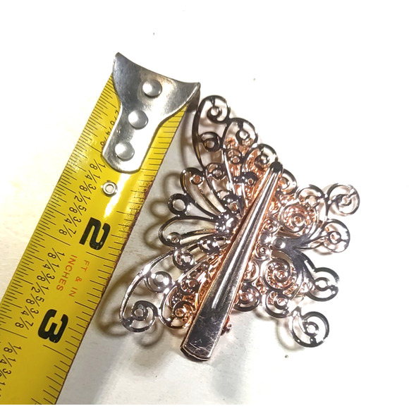 Butterfly Hair Clip Rose Gold Color Silver Sparkle Rhinestone - Picture 4 of 5